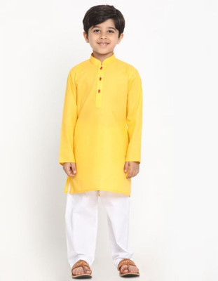 vd feb Boys Festive & Party Kurta and Pyjama Set(Yellow Pack of 1)
