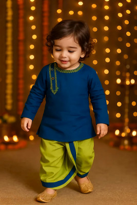 Aksa Fashion Boys Festive & Party Dhoti & Kurta Set(Blue Pack of 1)