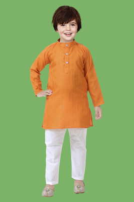 HouseOfCommon Boys Festive & Party Kurta and Pyjama Set(Orange Pack of 1)