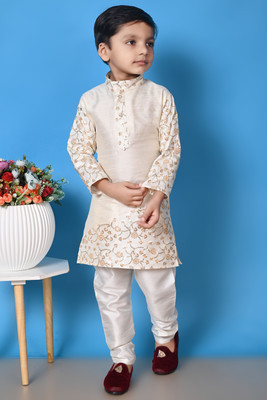 Nazrana Boys Festive & Party Kurta and Pyjama Set(Beige Pack of 1)