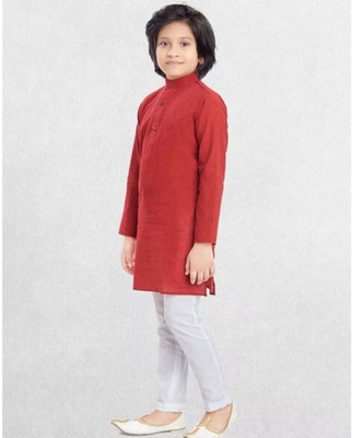 VDC CREATIONS Baby Boys Festive & Party Kurta and Pyjama Set(Maroon Pack of 1)