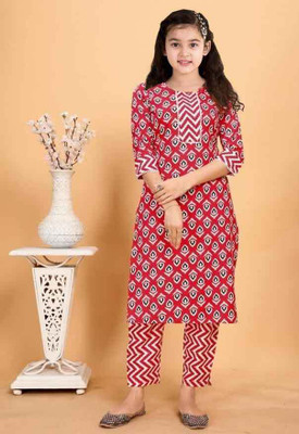 Various Vault Girls Casual Kurta and Pyjama Set(Red Pack of 1)
