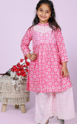 ANNA Baby Girls Festive & Party Kurta and Palazzo Set(Pink Pack of 1)