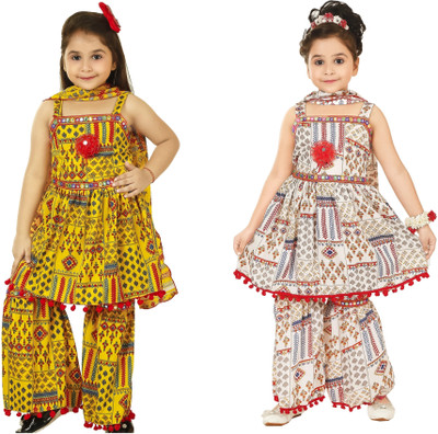 Fashionista Girls Festive & Party Kurta, Pyjama & Dupatta Set(Multicolor Pack of 2)