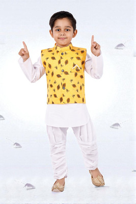 new gen Baby Boys Casual, Festive & Party, Wedding Kurta, Waistcoat and Pyjama Set(Yellow Pack of 1)