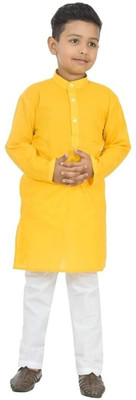 VDC CREATIONS Baby Boys Festive & Party Kurta and Pyjama Set(Yellow Pack of 1)