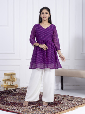 misha enterprise Girls Casual Kurta and Palazzo Set(Purple Pack of 1)