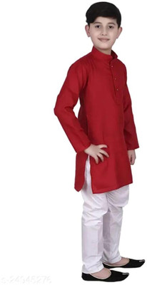 VC FASHION HUB Baby Boys Festive & Party Kurta and Pyjama Set(Maroon Pack of 1)