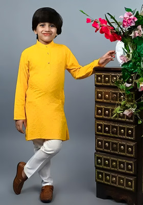 Alexa Cretion Boys Festive & Party Kurta and Pyjama Set(Yellow Pack of 1)