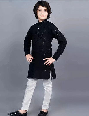 Alexa Cretion Boys Festive & Party Kurta and Pyjama Set(Black Pack of 1)