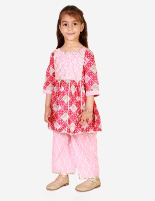 Superminis Baby Girls Festive & Party Kurta and Palazzo Set(Pink Pack of 1)