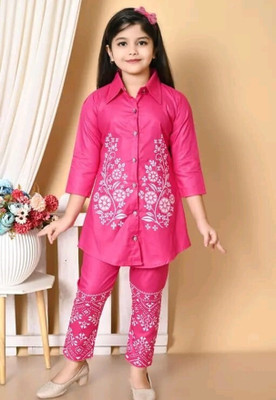 ShifaCollection Girls Festive & Party Kurta and Pyjama Set(Pink Pack of 1)