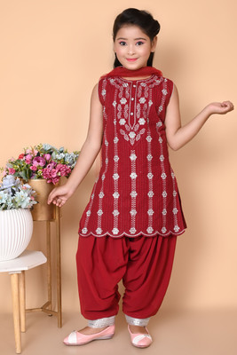 mg dresses Girls Festive & Party Kurta and Patiala Set(Maroon Pack of 1)