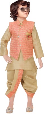 Bright Garments Dresses Boys Wedding Kurta and Dhoti Pant Set(Beige Pack of 1)
