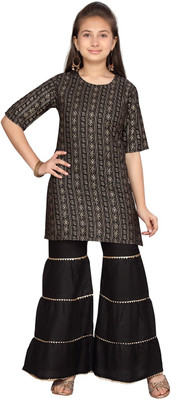 Sangria Girls Festive & Party Kurta and Sharara Set(Black Pack of 1)