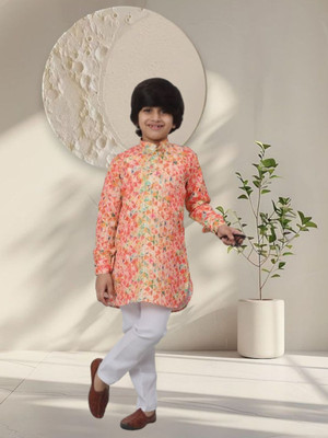 RCENSA Boys Festive & Party Kurta and Pyjama Set(Orange Pack of 30)