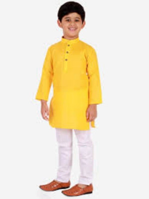 VC FASHION HUB Baby Boys Festive & Party Kurta and Pyjama Set(Yellow Pack of 1)