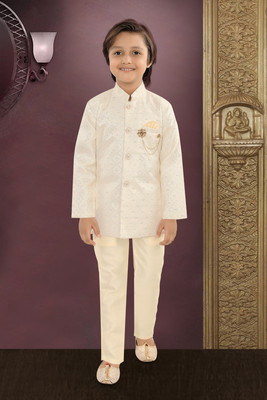 joley poleyy Boys Festive & Party Sherwani and Churidar Set(White Pack of 1)