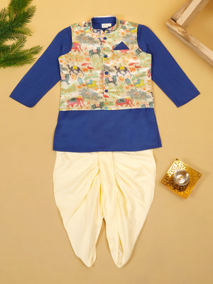 Saka Designs Baby Boys Festive & Party Ethnic Jacket, Kurta and Dhoti Pant Set(Blue Pack of 1)