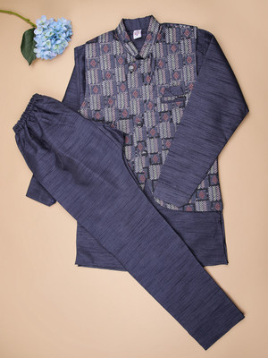 V-MART Boys Festive & Party Kurta and Pyjama Set(Grey Pack of 1)