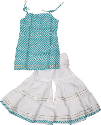 Fashionhub Baby Girls Festive & Party Angarkha and Sharara Set(Blue Pack of 1)