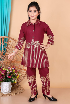 Tanvi Fashoin Girls Casual Kurta and Palazzo Set(Maroon Pack of 1)