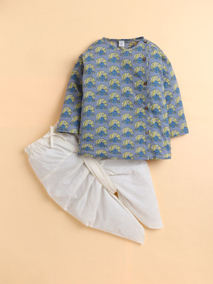 POLKA TOTS Boys Wedding Angarkha and Dhoti Pant(Blue Pack of 1)