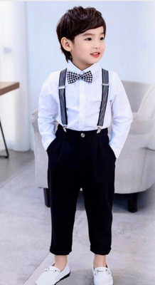 Glam elegance Baby Boys Party(Festive) Shirt Pant, Bow Tie, Suspenders(WHITE)