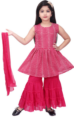 BISAL Girls Wedding Angarkha and Sharara Set(Pink Pack of 1)