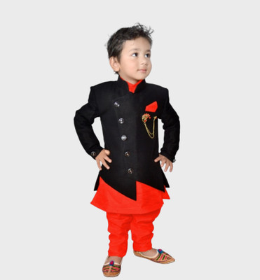 Karrom Boy Boys Festive & Party Kurta, Waistcoat and Pyjama Set(Black Pack of 1)