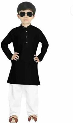 HouseOfCommon Boys Casual Kurta and Pyjama Set(Black Pack of 2)