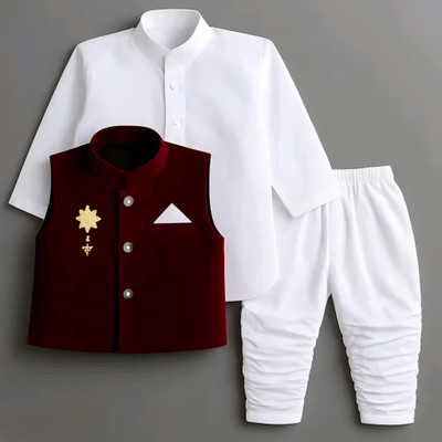MJ Laskar Baby Boys Wedding Kurta and Pyjama Set(Maroon Pack of 1)
