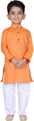 Vaanee Designz Boys Festive & Party, Wedding, Casual Kurta and Pyjama Set(Orange Pack of 1)