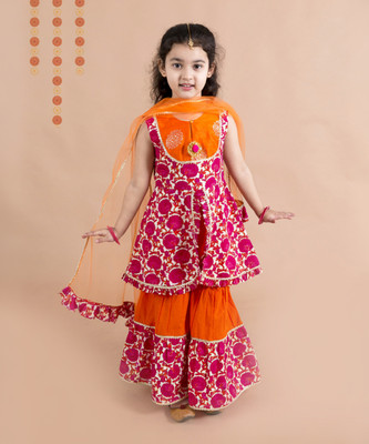 Pspeaches Girls Festive & Party Kurta and Palazzo Set(Purple Pack of 1)