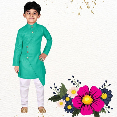 VDC CREATIONS Baby Boys Festive & Party Kurta and Pyjama Set(Green Pack of 1)