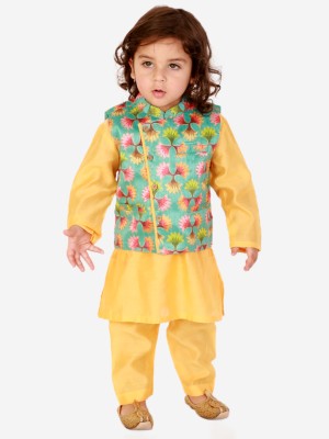 KID1 Boys Festive & Party Kurta, Waistcoat and Pyjama Set(Green Pack of 1)