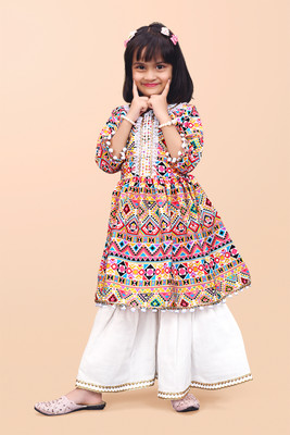 Agnivesha Girls Festive & Party Kurta and Palazzo Set(Yellow Pack of 1)