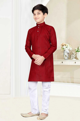 bitteR Boys Wedding Kurta and Pyjama Set(Maroon Pack of 1)