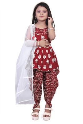 Suhanafashion Girls Casual Angarkha, Dhoti & Dupatta Set(Red Pack of 1)