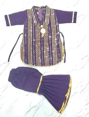 HS LASKAR FASHION Baby Girls Festive & Party Kurta and Pyjama Set(Purple Pack of 1)