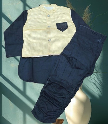 new gen Baby Boys Festive & Party Kurta, Waistcoat and Dhoti Pant Set(Black Pack of 1)