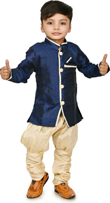 Jinat Fashion Boys Festive & Party Sherwani and Churidar Set(Blue Pack of 1)