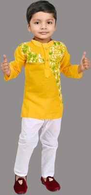 Oxipital Club Baby Boys Festive & Party Kurta and Pyjama Set(Yellow Pack of 1)
