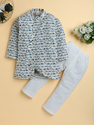 POLKA TOTS Boys Wedding Kurta and Pyjama Set(Beige Pack of 1)