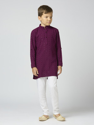 Tasrika Baby Boys Festive & Party Kurta, Waistcoat and Pyjama Set(Maroon Pack of 2)