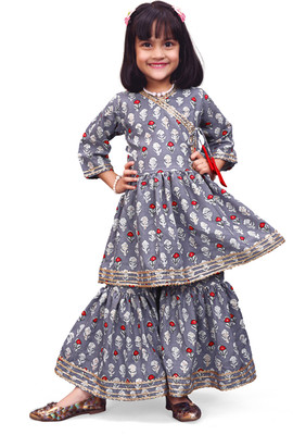 satyamfab Girls Casual Kurta and Palazzo Set(Grey Pack of 1)