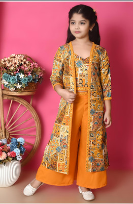 JGLIMAFASHION Girls Festive & Party Ethnic Jacket, Kurta and Palazzo Set(Yellow Pack of 1)