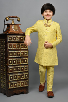 AHHAAAA Boys Festive & Party Kurta and Pyjama Set(Yellow Pack of 1)