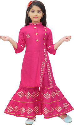LINKKART FASHION Girls Casual, Wedding Kurta and Churidar Set(Pink Pack of 1)