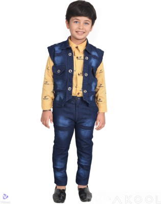 Kidzarea Boys Festive & Party Shirt, Waistcoat and Pant Set(Yellow Pack of 1)